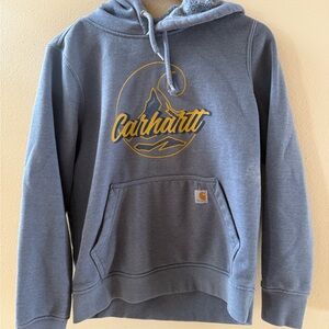 Carhartt women’s Blue Hoodie with Gold Logo